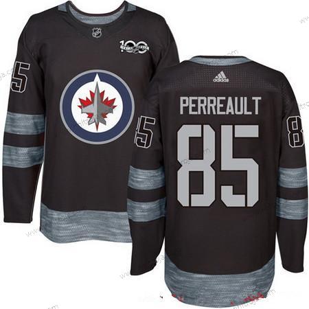 Adidas Herrar Winnipeg Jets #85 Mathieu Perreault Svart 100th Jubileum Stitched NHL 2017 Hockey Tröjor