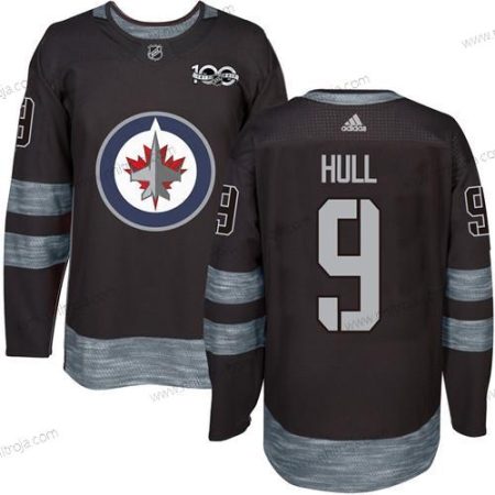 Adidas Herrar Winnipeg Jets #9 Bobby Hull Svart 100th Jubileum Stitched NHL 2017 Hockey Tröjor