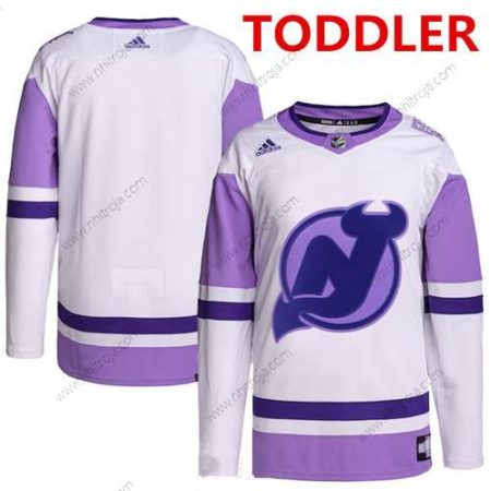 Adidas Småbarn New Jersey Devils Skräddarsydda Vit Hockey Bekämpar cancer Träning Tröjor