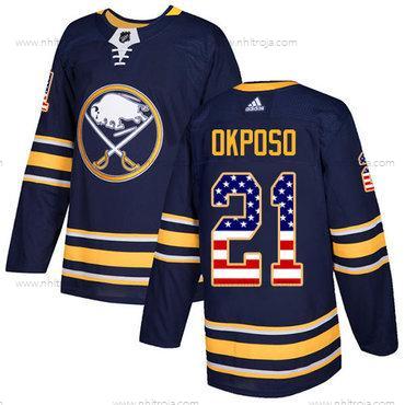 Adidas Ungdomen Buffalo Sabres #21 Kyle Okposo Marin Blå Autentisk USA Flag Stitched NHL Hemma Tröjor