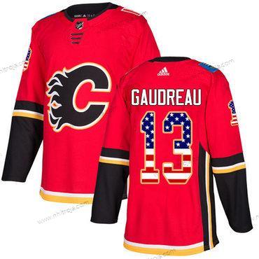 Adidas Ungdomen Calgary Flames #13 Johnny Gaudreau Röd Autentisk USA Flag Stitched NHL Hemma Tröjor