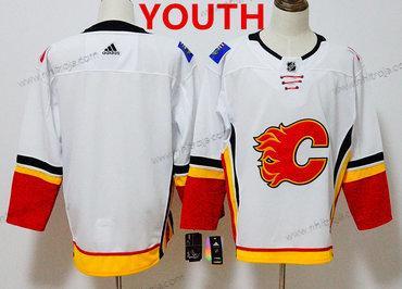 Adidas Ungdomen Calgary Flames Skräddarsydda Vit 2017-2018 Hockey Stitched NHL Hemma Tröjor