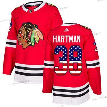 Adidas Ungdomen Chicago Blackhawks #38 Ryan Hartman Röd Autentisk USA Flag Stitched NHL Hemma Tröjor