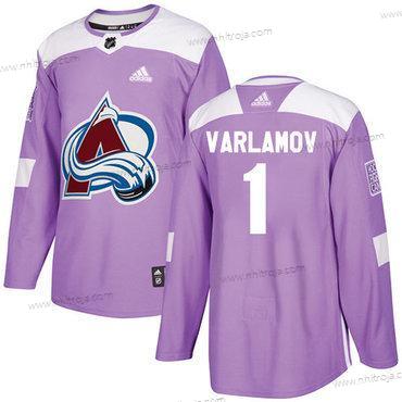 Adidas Ungdomen Colorado Avalanche #1 Semyon Varlamov Lila Autentisk Bekämpar cancer Stitched NHL Tröjor