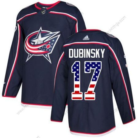 Adidas Ungdomen Columbus Blue Jackets #17 Brandon Dubinsky Marin Blå Autentisk USA Flag Stitched NHL Hemma Tröjor