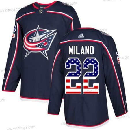 Adidas Ungdomen Columbus Blue Jackets #22 Sonny Milano Marin Blå Autentisk USA Flag Stitched NHL Hemma Tröjor