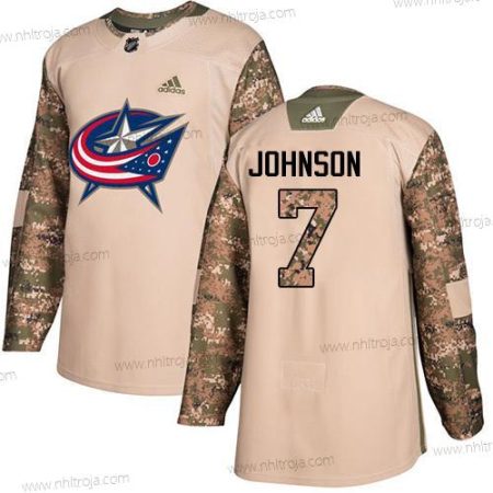 Adidas Ungdomen Columbus Blue Jackets #7 Jack Johnson Camo Autentisk 2017 Veterans Day Stitched NHL Tröjor