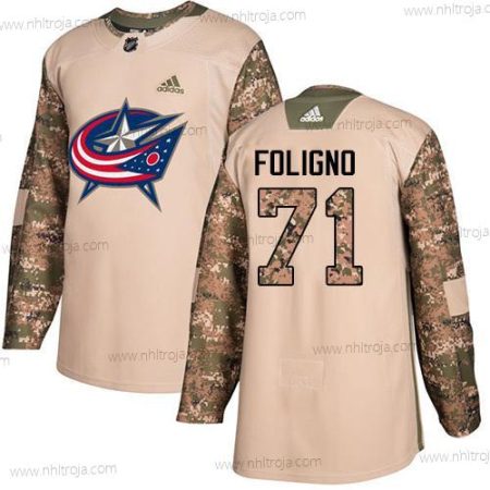 Adidas Ungdomen Columbus Blue Jackets #71 Nick Foligno Camo Autentisk 2017 Veterans Day Stitched NHL Tröjor