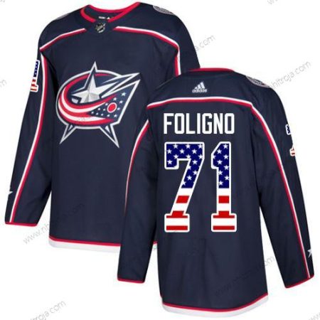 Adidas Ungdomen Columbus Blue Jackets #71 Nick Foligno Marin Blå Autentisk USA Flag Stitched NHL Hemma Tröjor