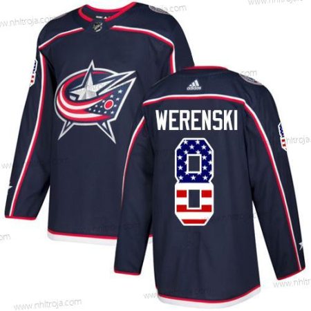 Adidas Ungdomen Columbus Blue Jackets #8 Zach Werenski Marin Blå Autentisk USA Flag Stitched NHL Hemma Tröjor