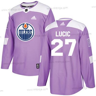 Adidas Ungdomen Edmonton Oilers #27 Milan Lucic Lila Autentisk Bekämpar cancer Stitched NHL Tröjor