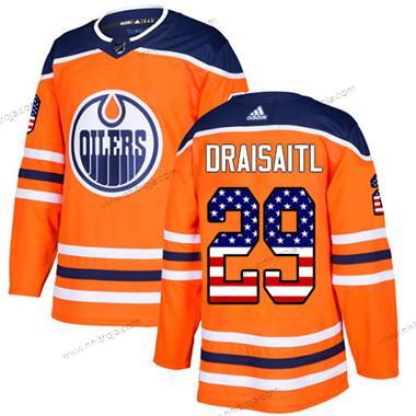 Adidas Ungdomen Edmonton Oilers #29 Leon Draisaitl Orange Autentisk USA Flag Stitched NHL Hemma Tröjor