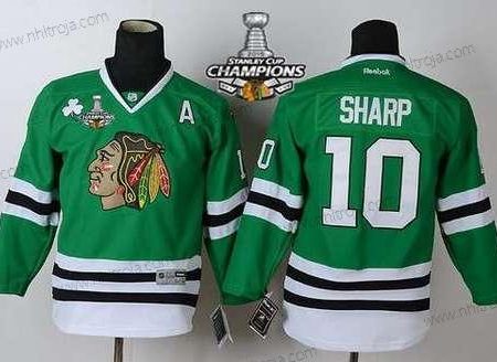 Barn Chicago Blackhawks #10 Patrick Sharp Grön Tröjor W/2015 Stanley Cup Champion Patch