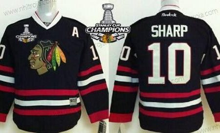 Barn Chicago Blackhawks #10 Patrick Sharp Svart Tröjor W/2015 Stanley Cup Champion Patch