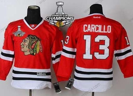 Barn Chicago Blackhawks #13 Daniel Carcillo Röd Tröjor W/2015 Stanley Cup Champion Patch