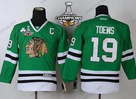 Barn Chicago Blackhawks #19 Janathan Toews Grön Tröjor W/2015 Stanley Cup Champion Patch