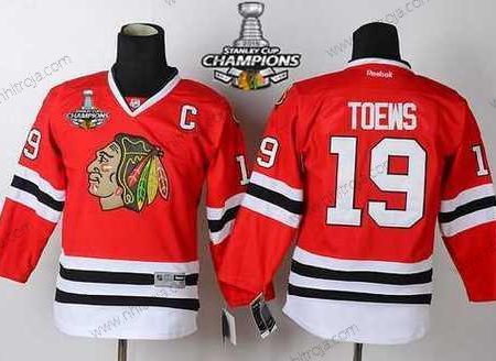 Barn Chicago Blackhawks #19 Janathan Toews Röd Tröjor W/2015 Stanley Cup Champion Patch