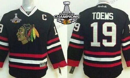 Barn Chicago Blackhawks #19 Janathan Toews Svart Tröjor W/2015 Stanley Cup Champion Patch