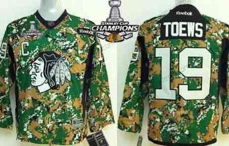 Barn Chicago Blackhawks #19 Jonathan Toews 2014 Camo Tröjor W/2015 Stanley Cup Champion Patch