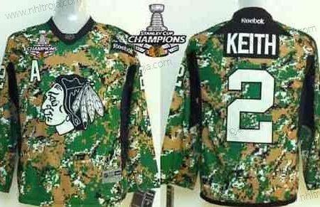 Barn Chicago Blackhawks #2 Duncan Keith 2014 Camo Tröjor W/2015 Stanley Cup Champion Patch