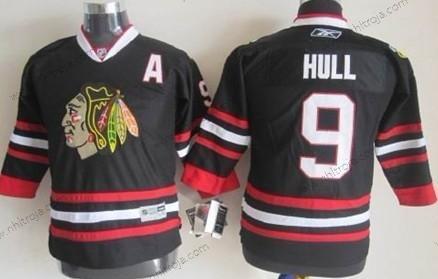 Barn Chicago Blackhawks #9 Bobby Hull Svart Tröjor