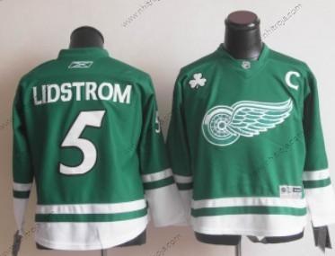 Barn Detroit Red Wings #5 Nicklas Lidstrom St. Patrick’S Day Grön Tröjor