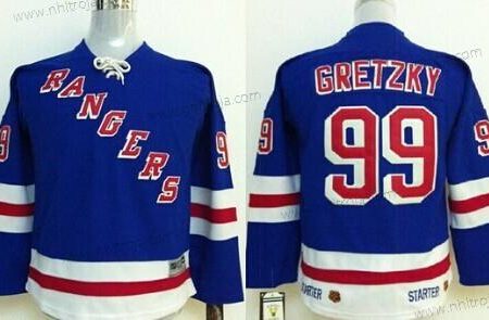 Barn New York Rangers #99 Wayne Gretzky Blå Retro Tröjor