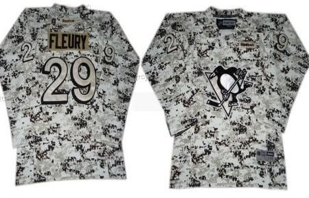 Barn Pittsburgh Penguins #29 Marc-Andre Fleury Vit Camo Tröjor