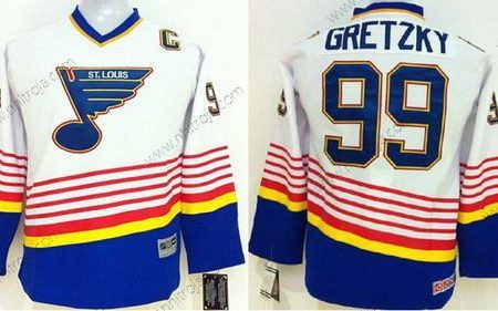 Barn St. Louis Blues #99 Wayne Gretzky Vit Retro CCM Tröjor