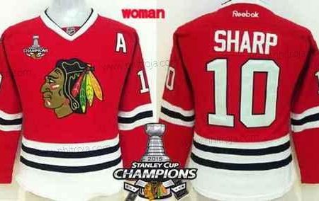 Dam Chicago Blackhawks #10 Patrick Sharp Röd Tröjor W/2015 Stanley Cup Champion Patch