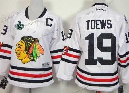 Dam Chicago Blackhawks #19 Jonathan Toews 2015 Stanley Cup 2015 Vinter Klassisk Vit Tröjor