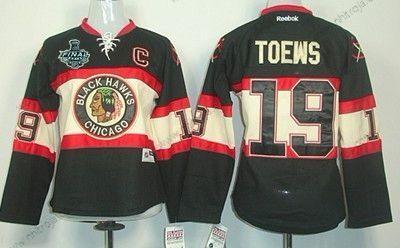 Dam Chicago Blackhawks #19 Jonathan Toews 2015 Stanley Cup Svart Tredje tröjan Tröjor