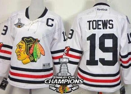 Dam Chicago Blackhawks #19 Jonathan Toews 2015 Vinter Klassisk Vit Tröjor W/2015 Stanley Cup Champion Patch