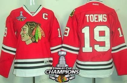 Dam Chicago Blackhawks #19 Jonathan Toews Röd Tröjor W/2015 Stanley Cup Champion Patch