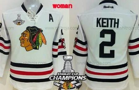 Dam Chicago Blackhawks #2 Duncan Keith 2015 Vinter Klassisk Vit Tröjor W/2015 Stanley Cup Champion Patch