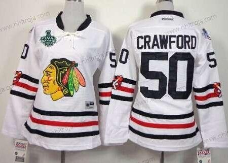 Dam Chicago Blackhawks #50 Corey Crawford 2015 Stanley Cup 2015 Vinter Klassisk Vit Tröjor