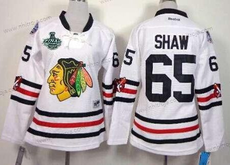 Dam Chicago Blackhawks #65 Andrew Shaw 2015 Stanley Cup 2015 Vinter Klassisk Vit Tröjor