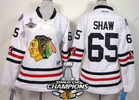 Dam Chicago Blackhawks #65 Andrew Shaw 2015 Vinter Klassisk Vit Tröjor W/2015 Stanley Cup Champion Patch