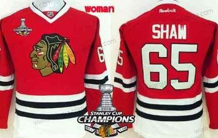 Dam Chicago Blackhawks #65 Andrew Shaw Röd Tröjor W/2015 Stanley Cup Champion Patch