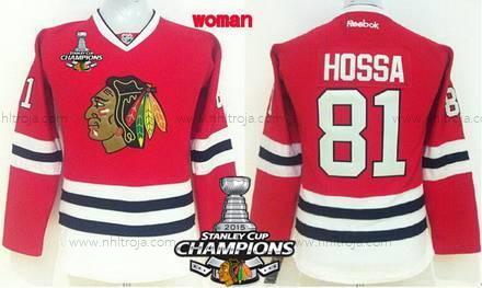 Dam Chicago Blackhawks #81 Marian Hossa Röd Tröjor W/2015 Stanley Cup Champion Patch