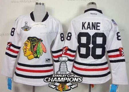 Dam Chicago Blackhawks #88 Patrick Kane 2015 Vinter Klassisk Vit Tröjor W/2015 Stanley Cup Champion Patch