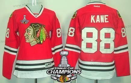 Dam Chicago Blackhawks #88 Patrick Kane Röd Tröjor W/2015 Stanley Cup Champion Patch