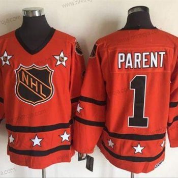 Herrar 1972-81 NHL All-Star #1 Bernie Parent Orange CCM Stitched Vintage Hockey Tröjor