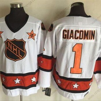 Herrar 1972-81 NHL All-Star #1 Eddie Giacomin Vit CCM Stitched Vintage Hockey Tröjor