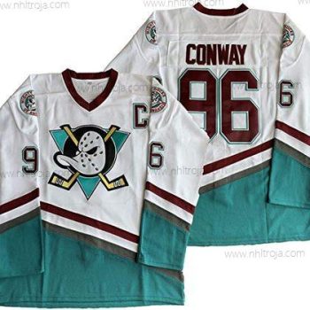 Herrar Anaheim Ducks #96 Charlie Conway Mighty Ducks Movie 1995-96 Vit Grön Ice Hockey Tröjor