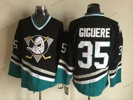 Herrar Anaheim Mighty Ducks #35 Jean-Sebastien Giguere 1995-96 Svart CCM Vintage Tröjor