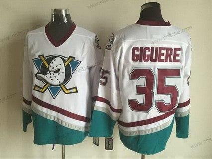 Herrar Anaheim Mighty Ducks #35 Jean-Sebastien Giguere 1995-96 Vit CCM Vintage Tröjor