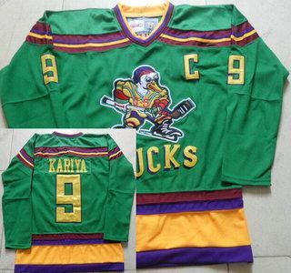 Herrar Anaheim Mighty Ducks #9 Paul Kariya 1991-92 Grön CCM Vintage Tröjor