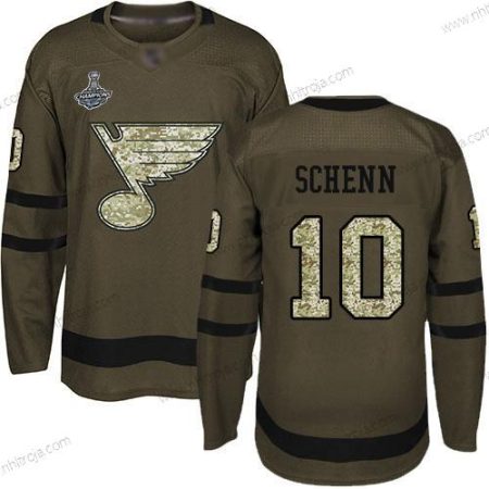 Herrar Blues #10 Brayden Schenn Grön Salute to Service Stanley Cup Champions Stitched Hockey Tröjor