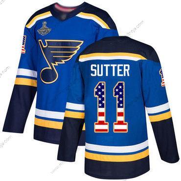 Herrar Blues #11 Brian Sutter Blå Autentisk USA Flag Stanley Cup Champions Stitched Hockey Hemma Tröjor